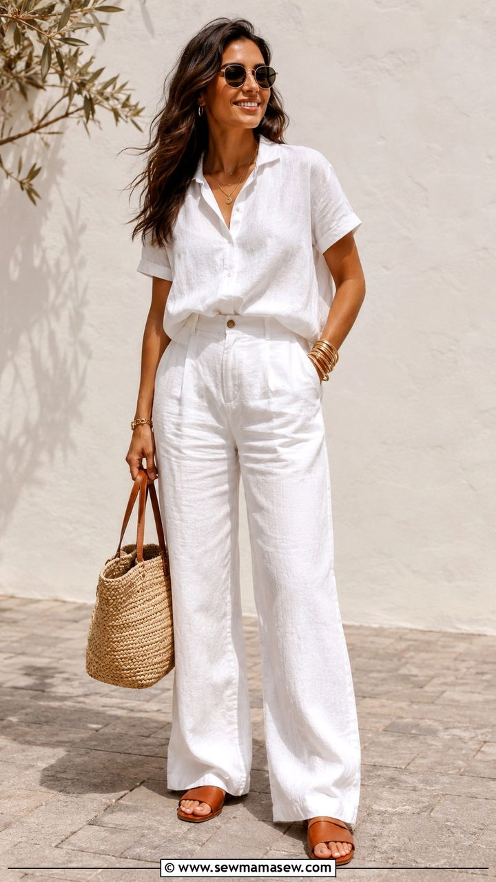 White Linen Two Piece Outfit - 25 boho chic capsule wardrobe outfits