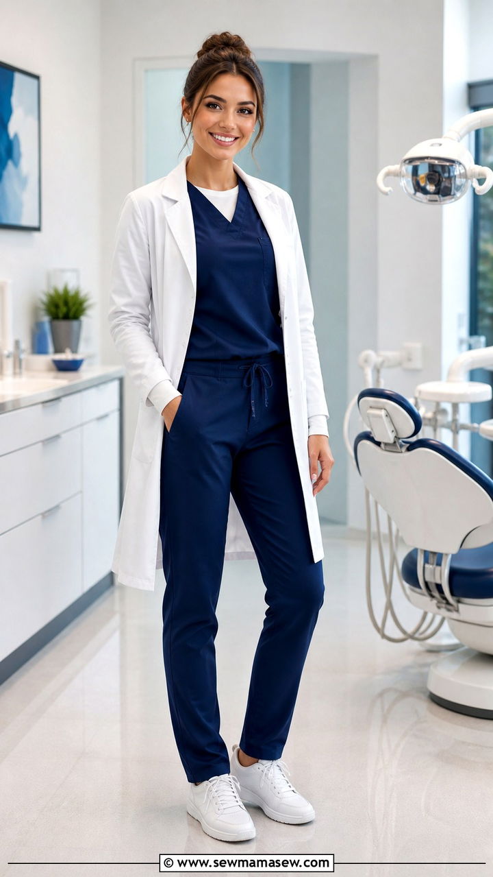White Long Sleeve Under Navy Scrubs - 40 Dentist outfit ideas