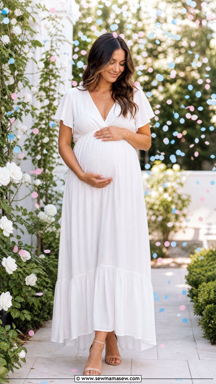 White Maternity Maxi Dress for Gender Reveal - 25 Maternity outfit ideas for gender reveal