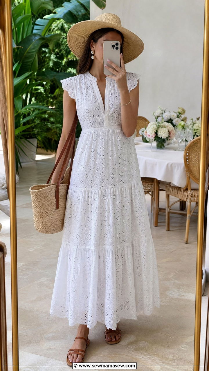 White Maxi Dress Brunch Outfit With Straw Hat - 25 Brunch outfit ideas with a maxi dress