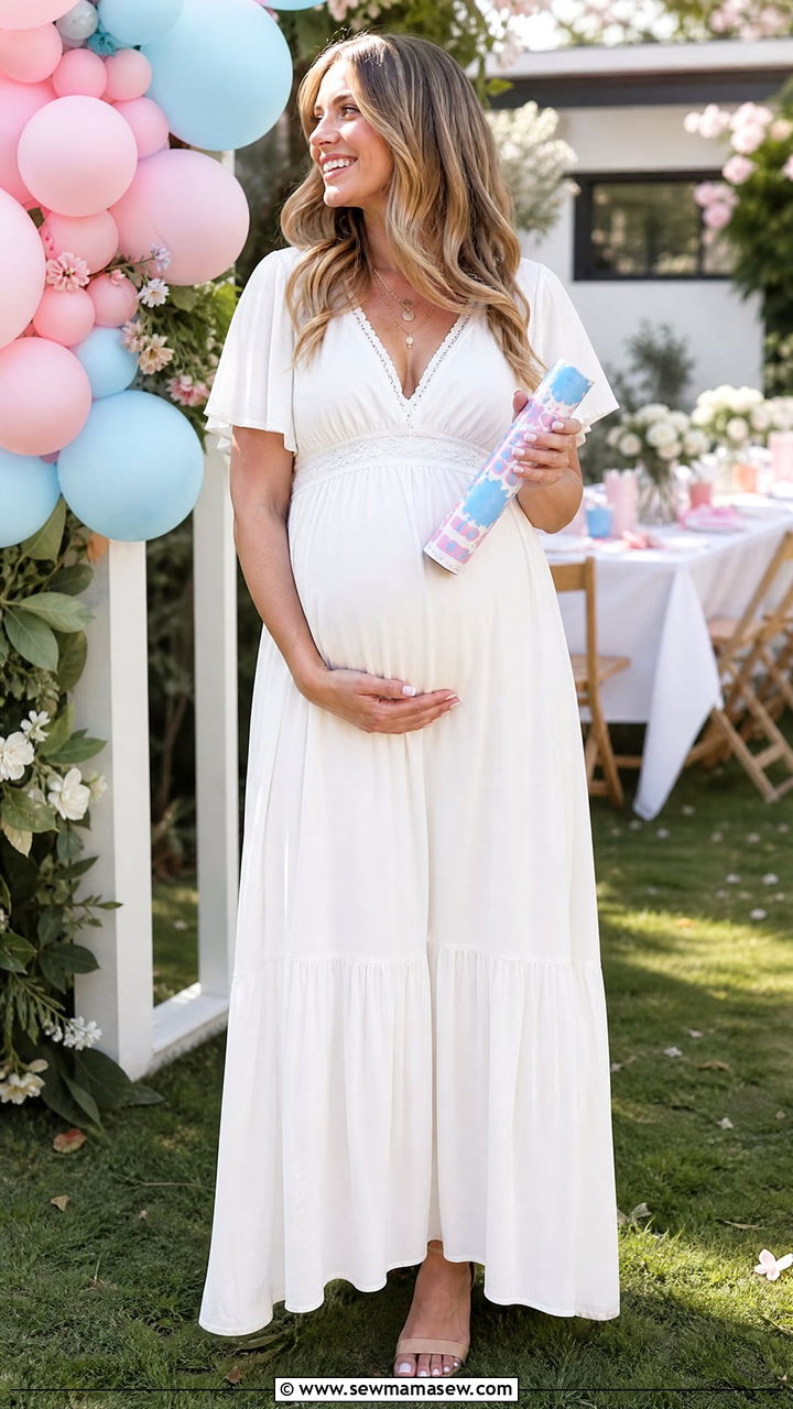 White Maxi Dress Gender Reveal Outfit - 30 Gender reveal photo outfit ideas