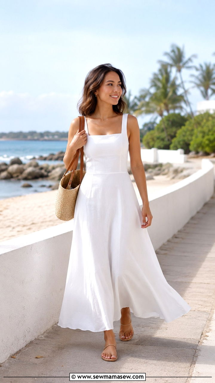 White Maxi Dress Minimalist Sandals - 30 casual outfits for short women