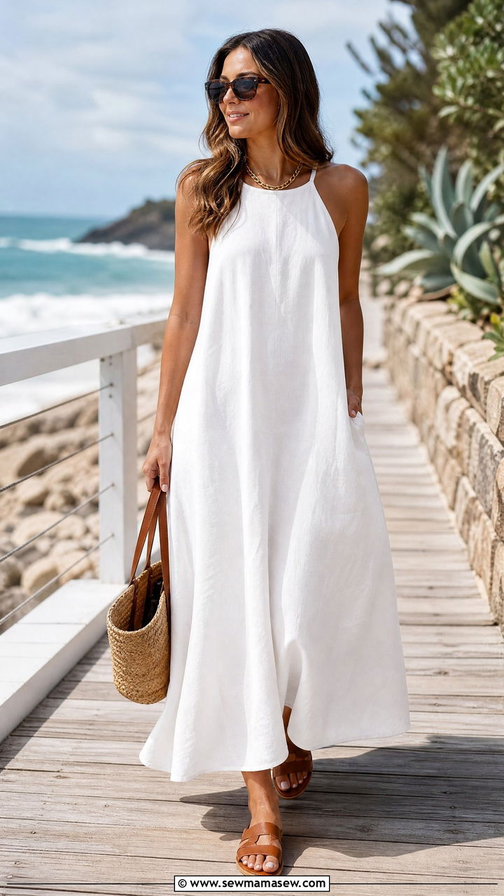 White Maxi Dress With Flat Sandals - 30 Modest outfit ideas with maxi dress