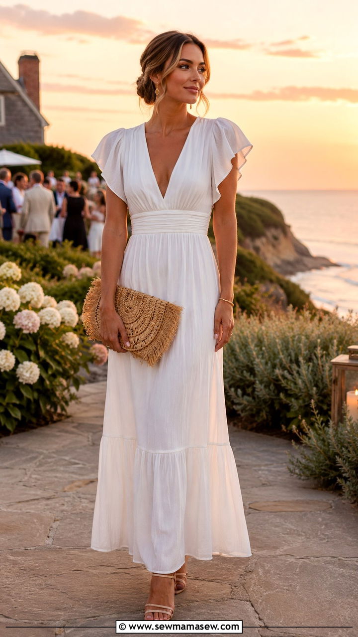 White Maxi Dress With Statement Clutch - 30 Nantucket outfit ideas 2026