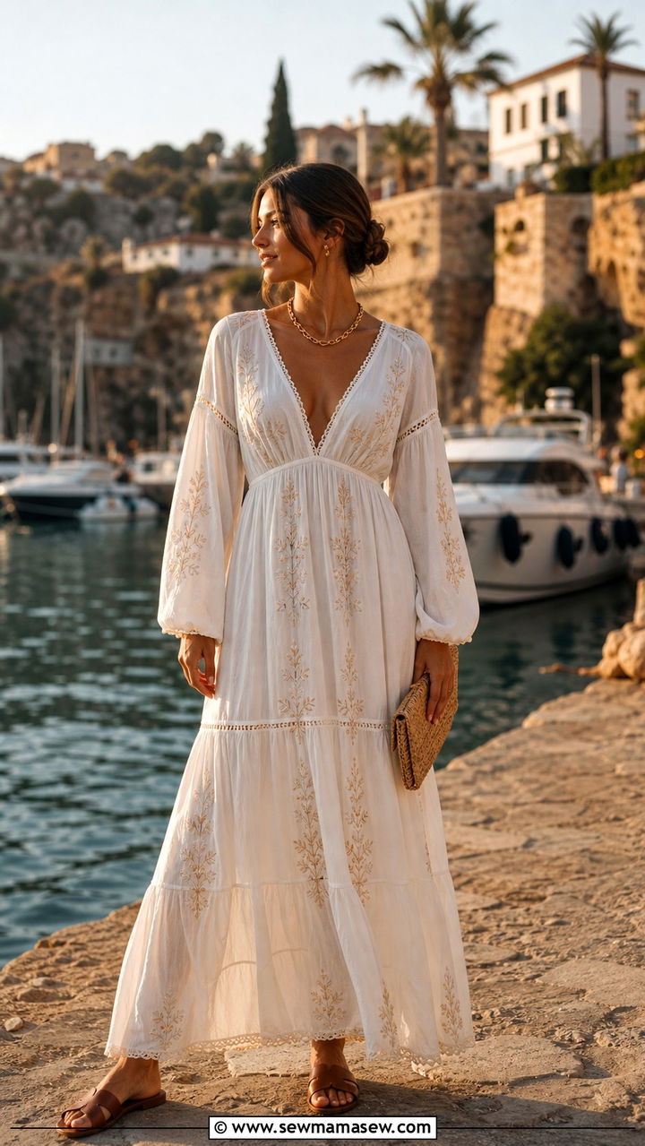White Maxi Dress and Sandals Antalya Outfit - 20 Antalya outfit ideas