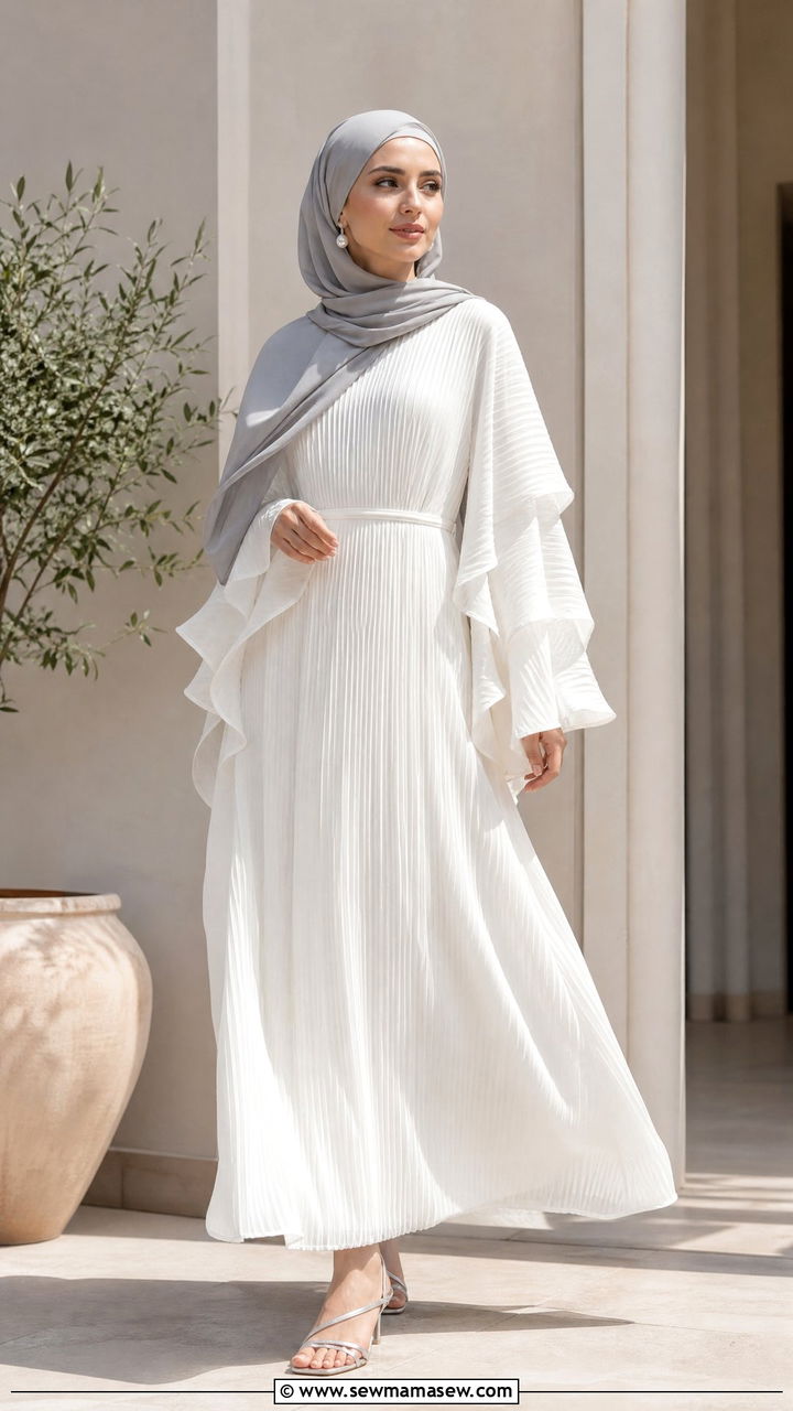 White Maxi Dress with Silver Accessories - 30 Eid al Fitr outfit ideas