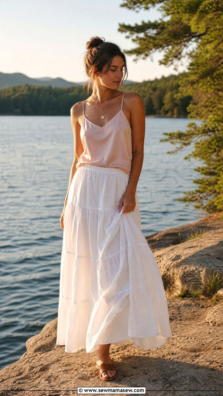 White Maxi Skirt Camisole Lake House Outfit - 35 Lake house outfit ideas