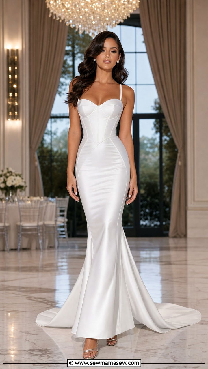 White Mermaid Silhouette Gown with Diamond Studs - 25 Debutante ball outfit ideas