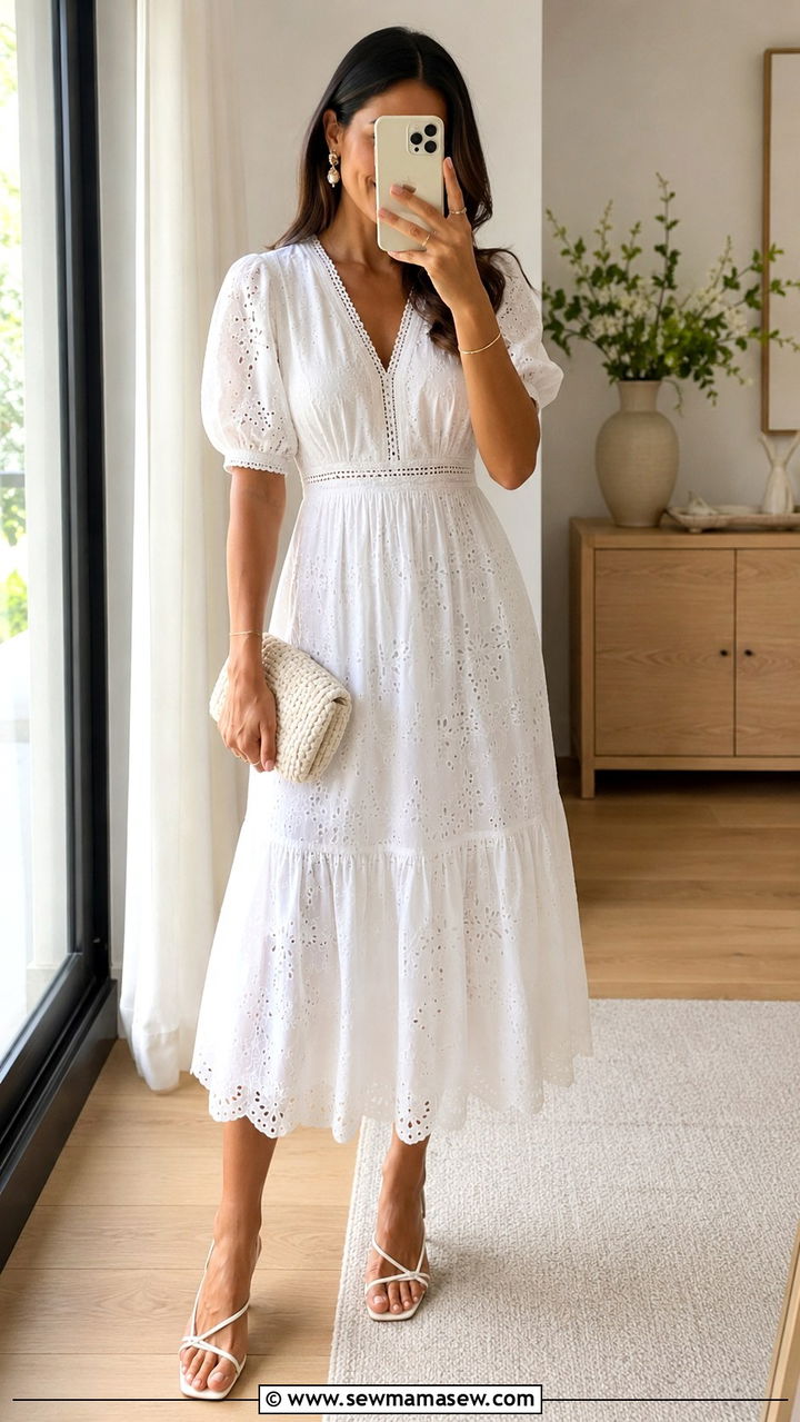 White Midi Dress And Strappy Sandals - 30 Monochromatic white outfits