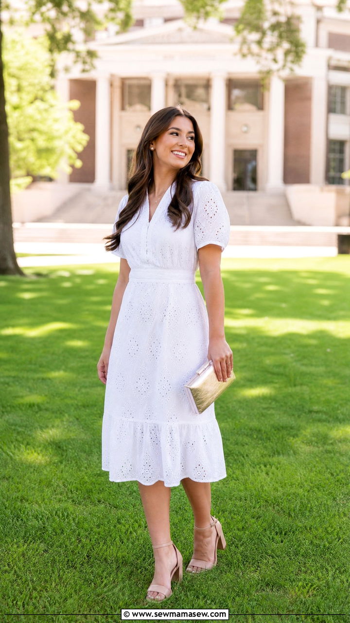 White Midi Dress Graduation Outfit - 25 Graduation photoshoot outfit ideas