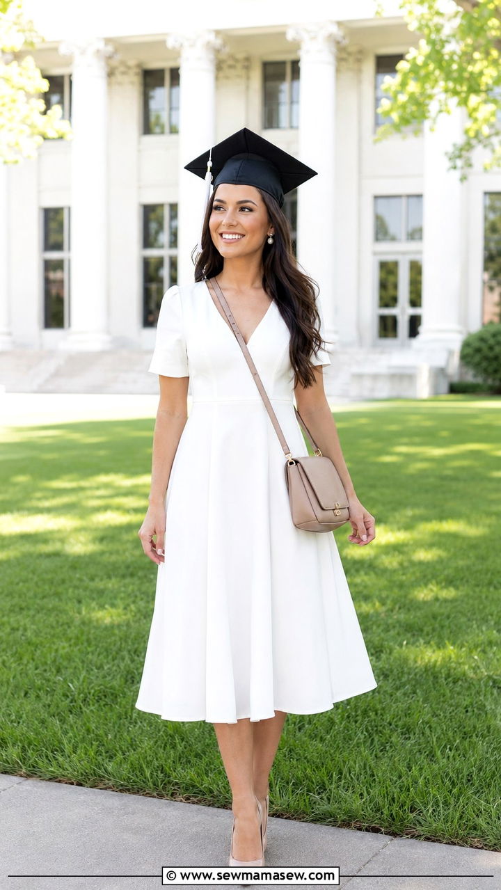 White Midi Dress Nursing Graduation Outfit - 25 Nursing graduation outfit ideas