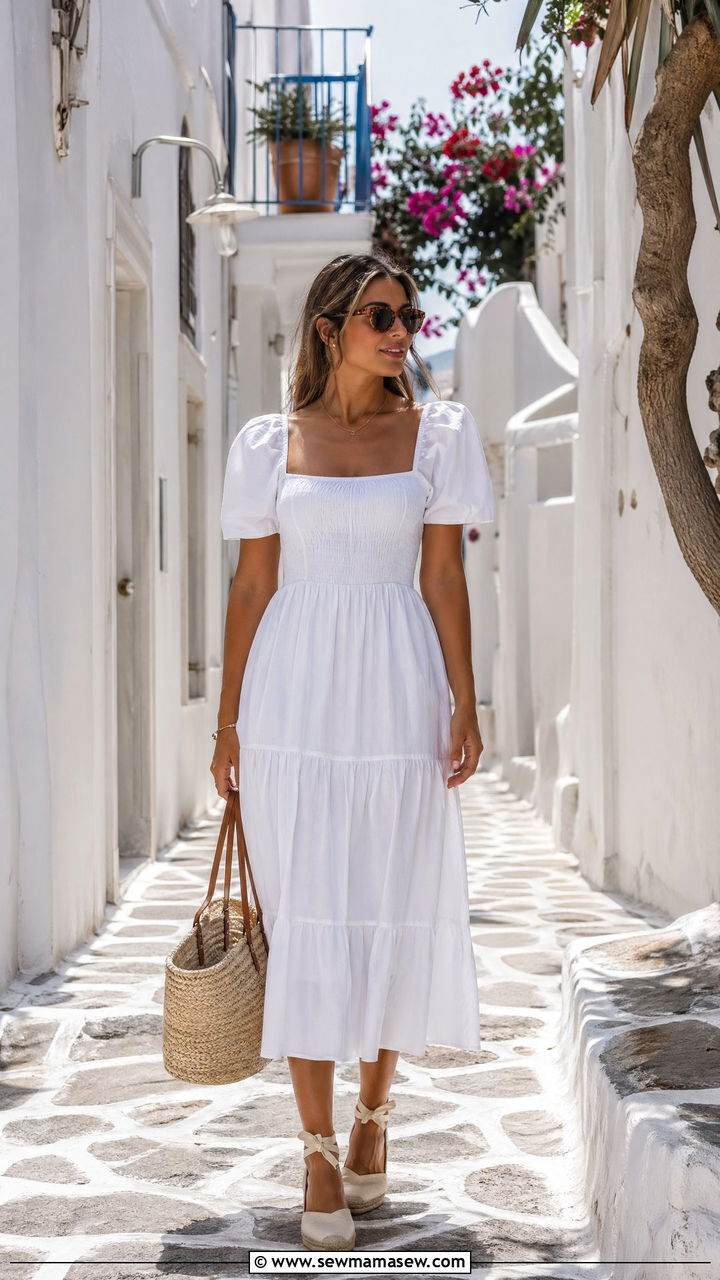 White Midi Dress With Espadrilles - 35 European summer outfits