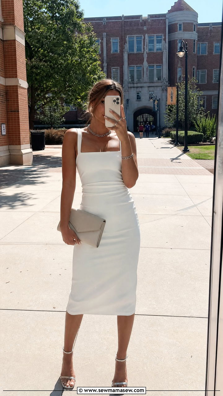 White Midi Dress With Silver Accessories Graduation Look - 25 Law school graduation outfits