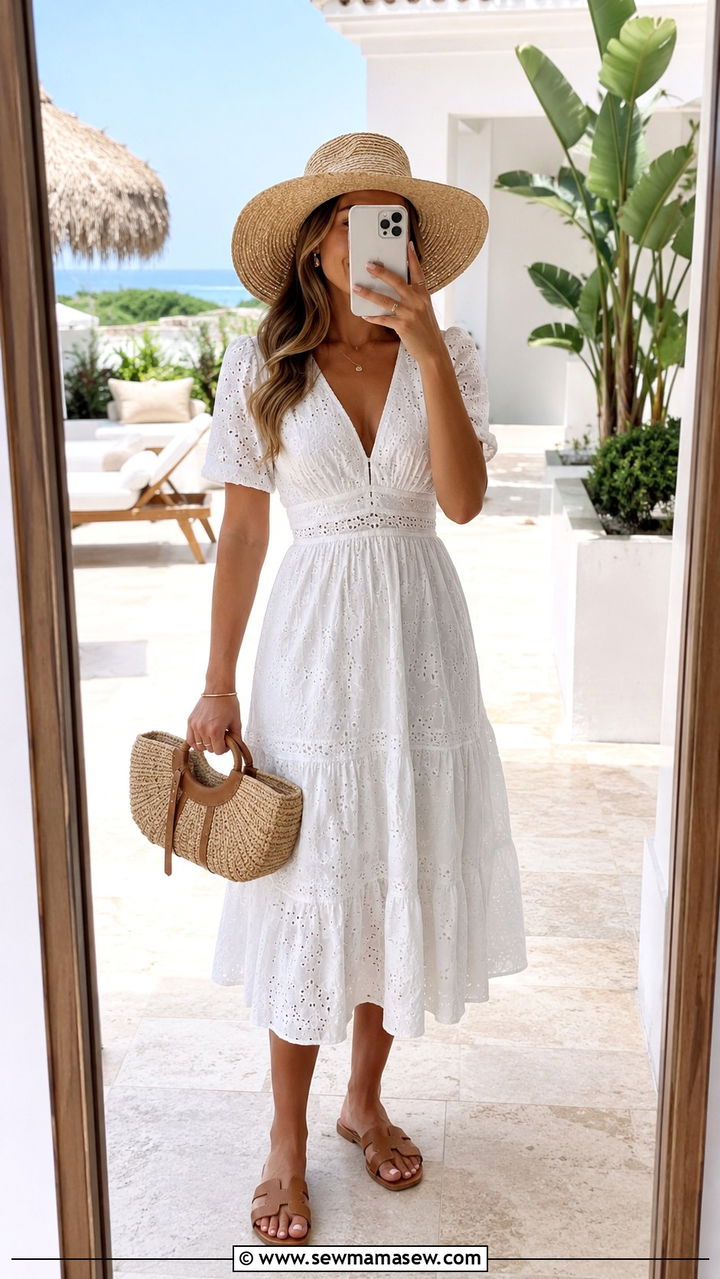 White Midi Dress With Straw Hat Aruba - 25 Aruba outfit ideas