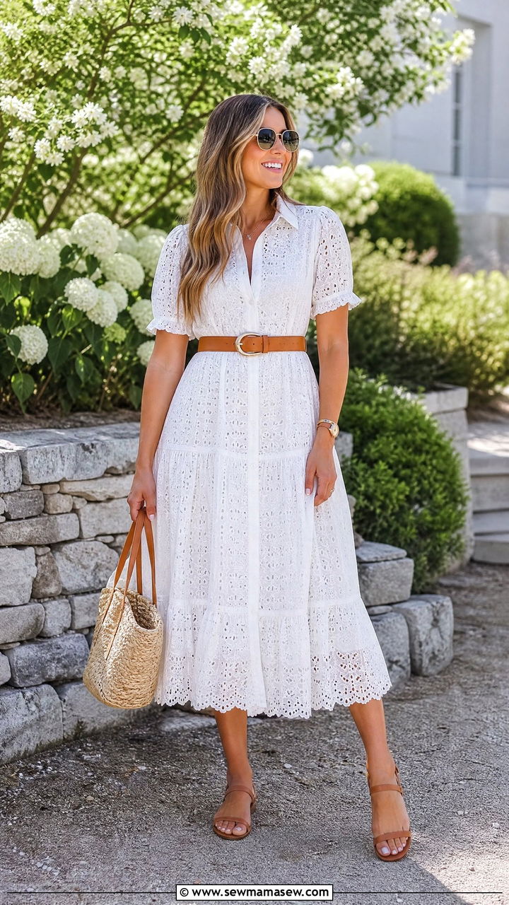 White Midi Dress With Tan Accessories - 35 How to style a midi dress