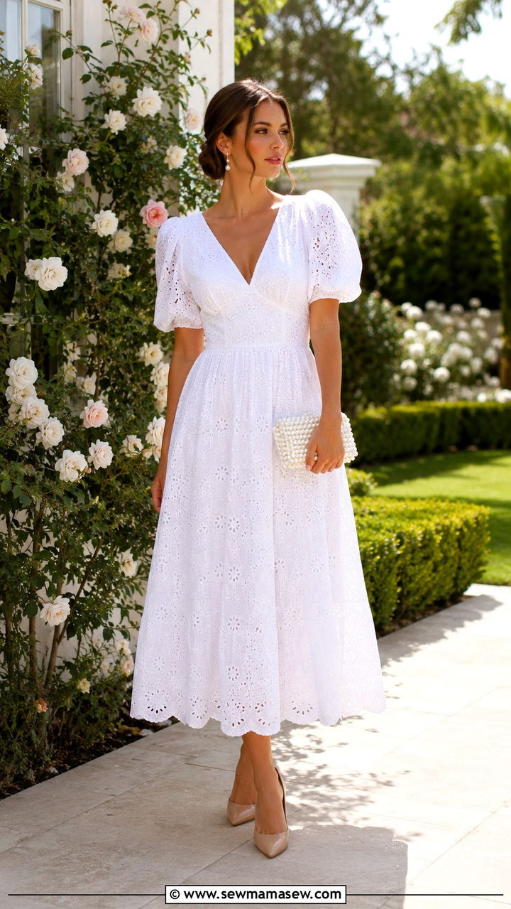 White Midi Dress for Bride Rehearsal Dinner - 30 spring rehearsal dinner outfit ideas