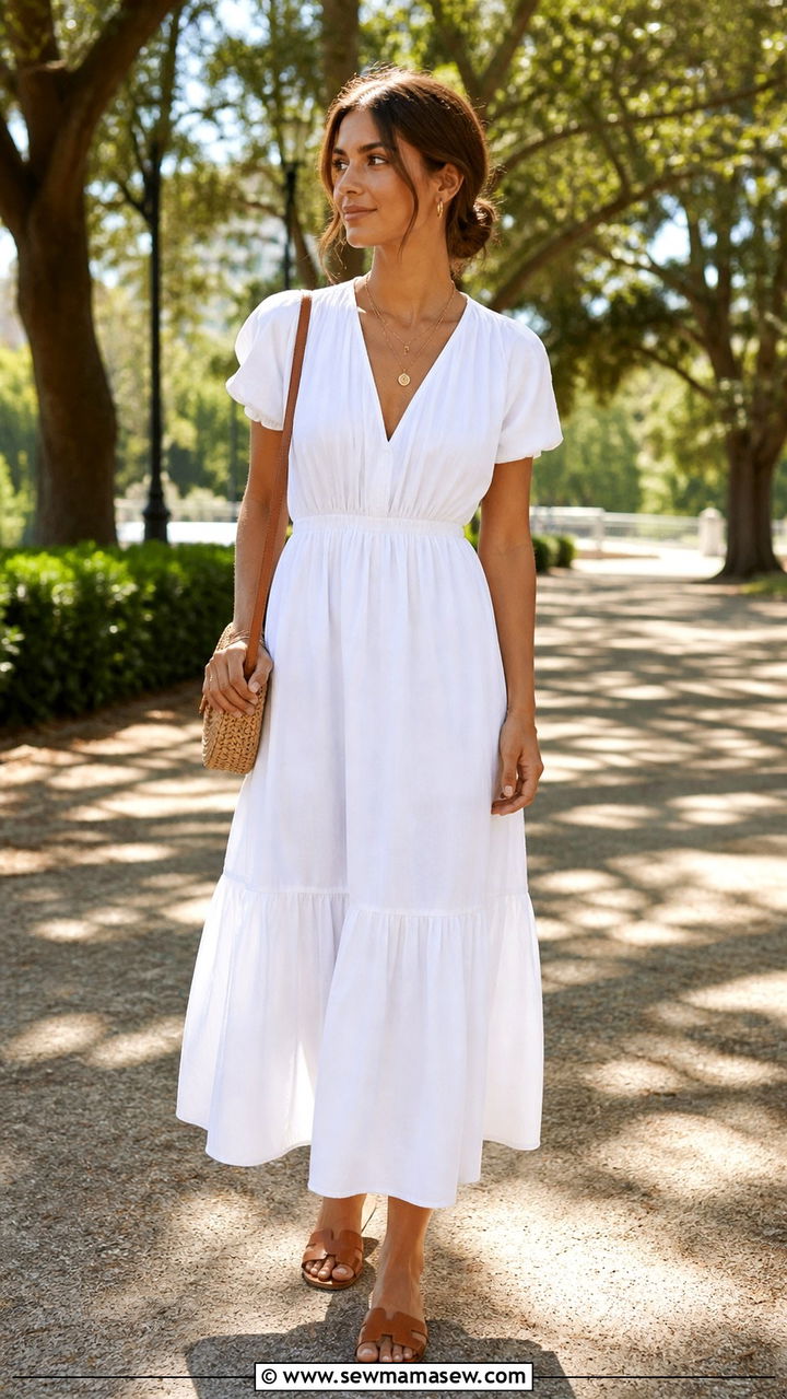 White Midi Dress with Minimal Sandals - 40 Clean girl outfit ideas