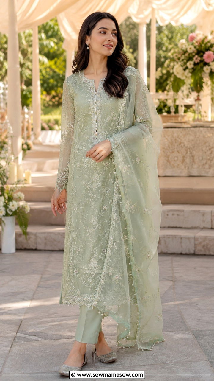 White Monochrome Lawn Suit with Silver Jewelry - 25 Multan outfit ideas