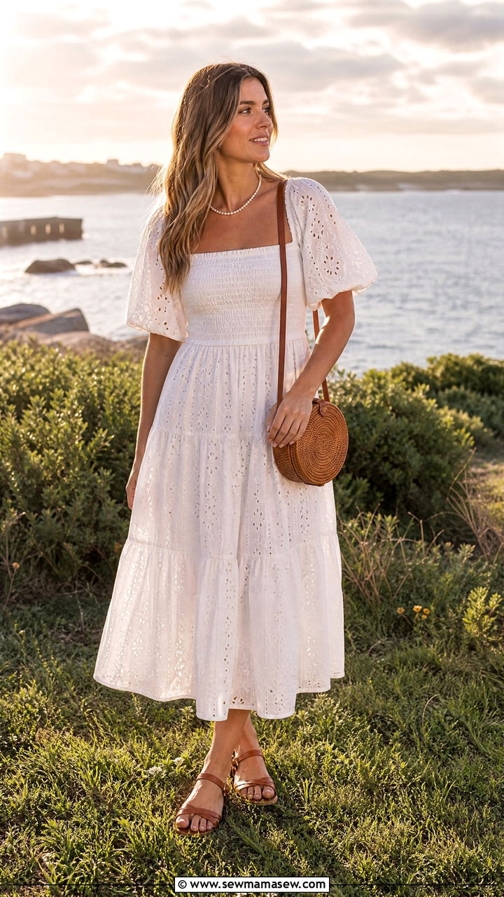 White Nap Dress Outfit With Pearl Necklace - 20 Coastal granddaughter outfit ideas summer