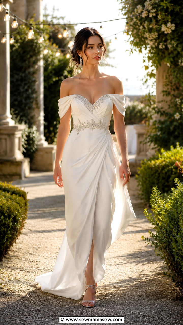 White Off Shoulder Gown With Crystal Details - 25 Opera aesthetic outfit ideas