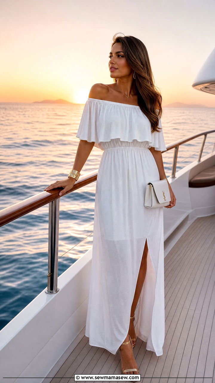 White Off Shoulder Maxi Dress Outfit - 25 Yacht outfit ideas 2026