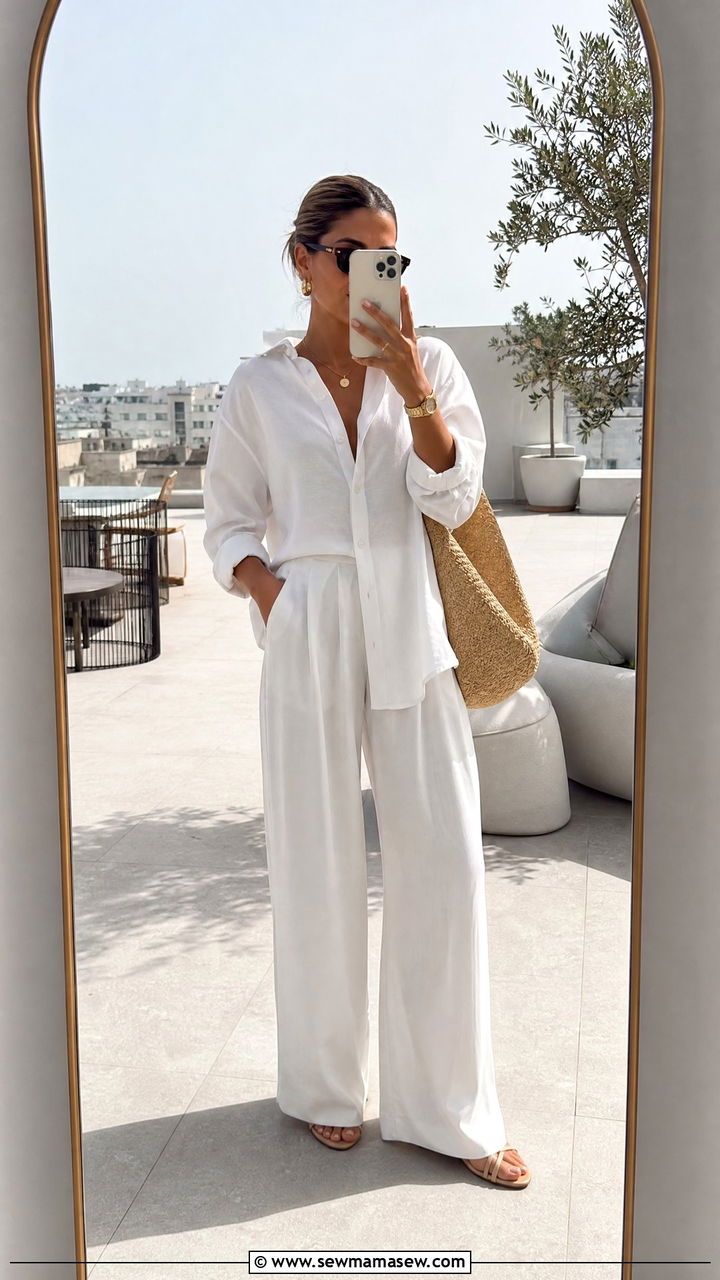 White On White Co Ord Set Brunch Outfit - 25 Brunch outfit ideas with co-ord set