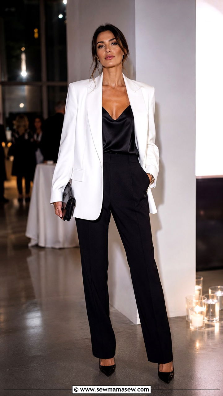 White Oversized Blazer With Black Trousers - 30 How to style an oversized blazer