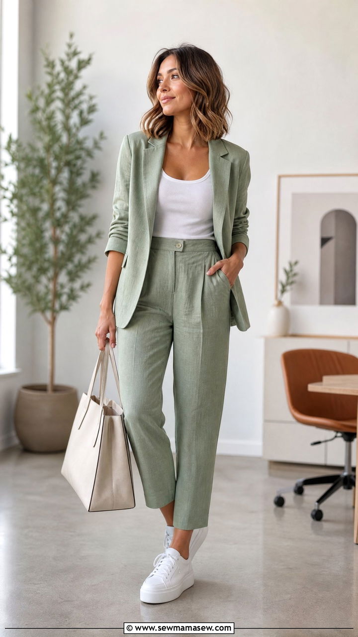 White Platform Sneakers with Summer Suit - 30 summer sneaker outfit ideas