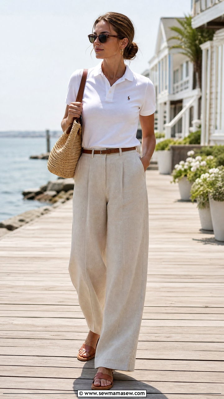 White Polo Shirt With Linen Trousers Outfit - 25 Old money outfit ideas Ralph Lauren