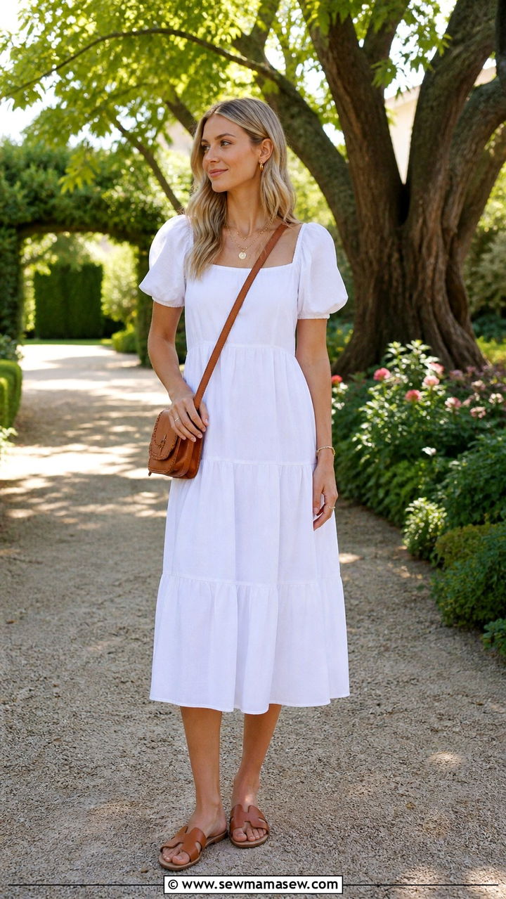White Poplin Dress with Gold Accessories - 40 Clean girl outfit ideas