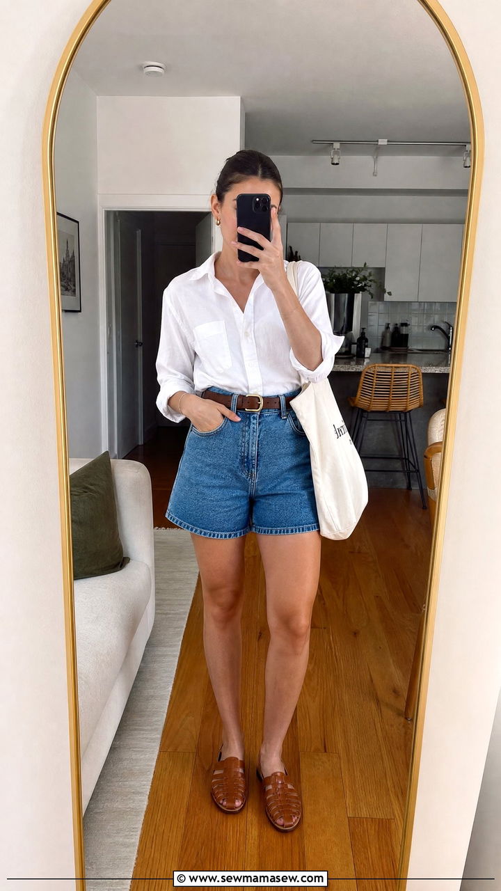 White Poplin Shirt With Denim Shorts Petite - 25 Petite outfit ideas summer 2026