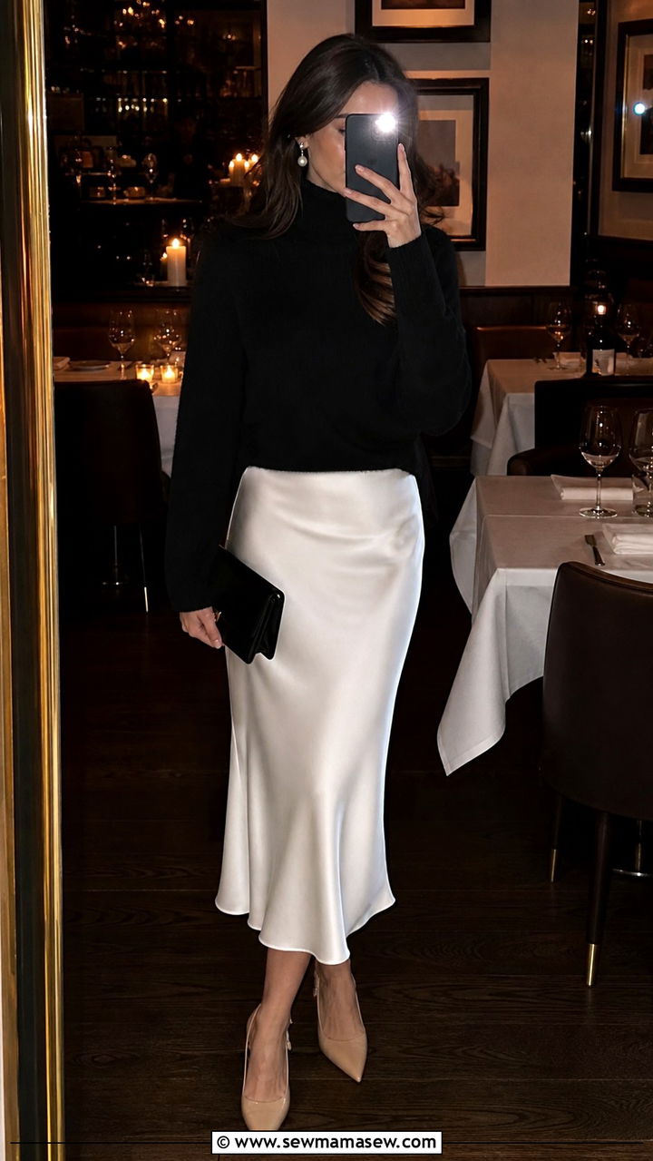 White Satin Midi Skirt Outfit For Anniversary - 20 anniversary dinner outfit ideas