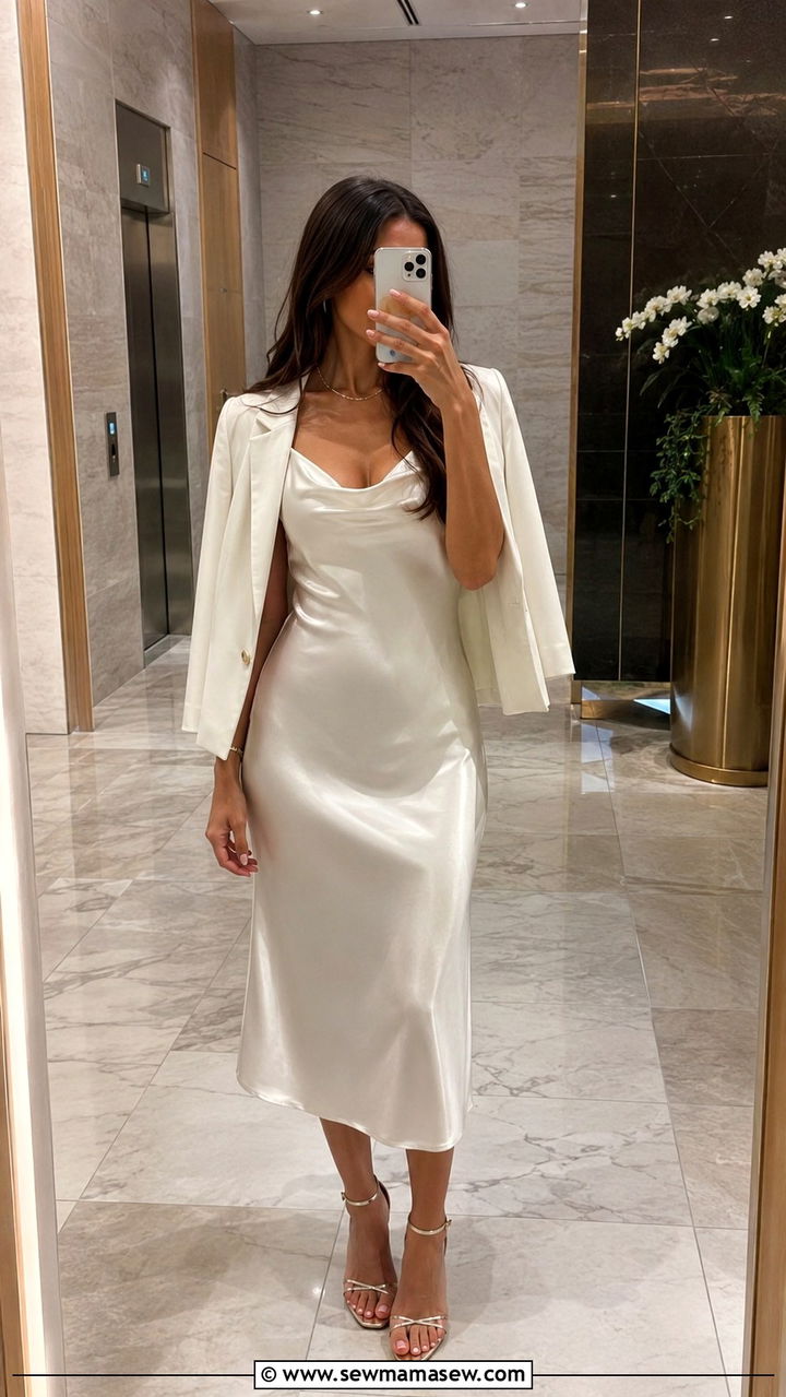 White Satin Slip Dress With Strappy Sandals - 25 White graduation dress ideas