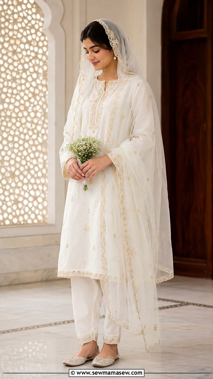 White Shalwar Kameez Nikkah Outfit - 20 Modest outfit ideas for Nikkah