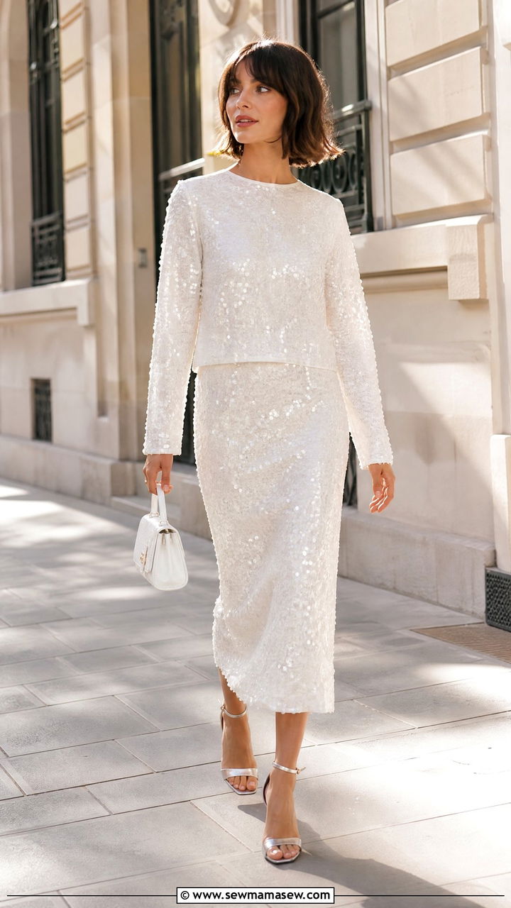 White Sheer Co Ord With Silver Heels - 25 French girl outfit ideas Lily Collins style