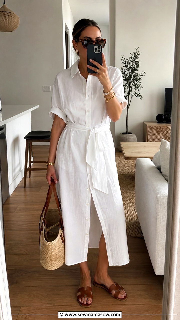 White Shirt Dress And Leather Sandals - 30 Old money outfit ideas summer 2026