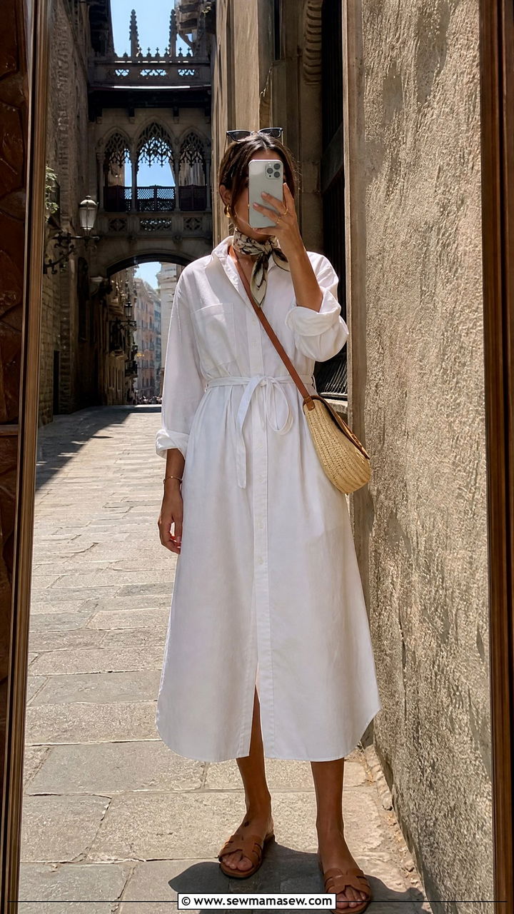 White Shirt Dress Outfit for Europe - 30 Europe travel outfits ideas