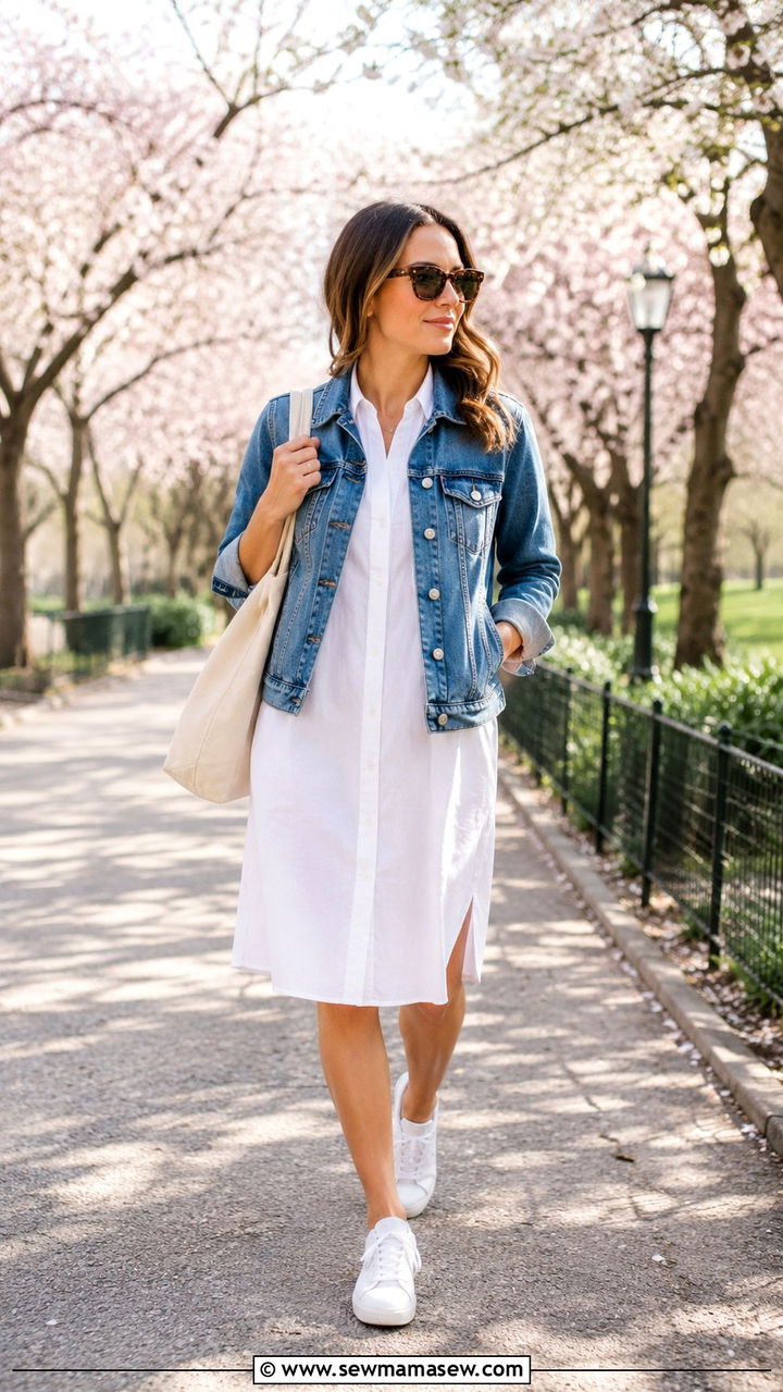 White Shirt Dress With Denim Jacket - 30 How to style a shirt dress