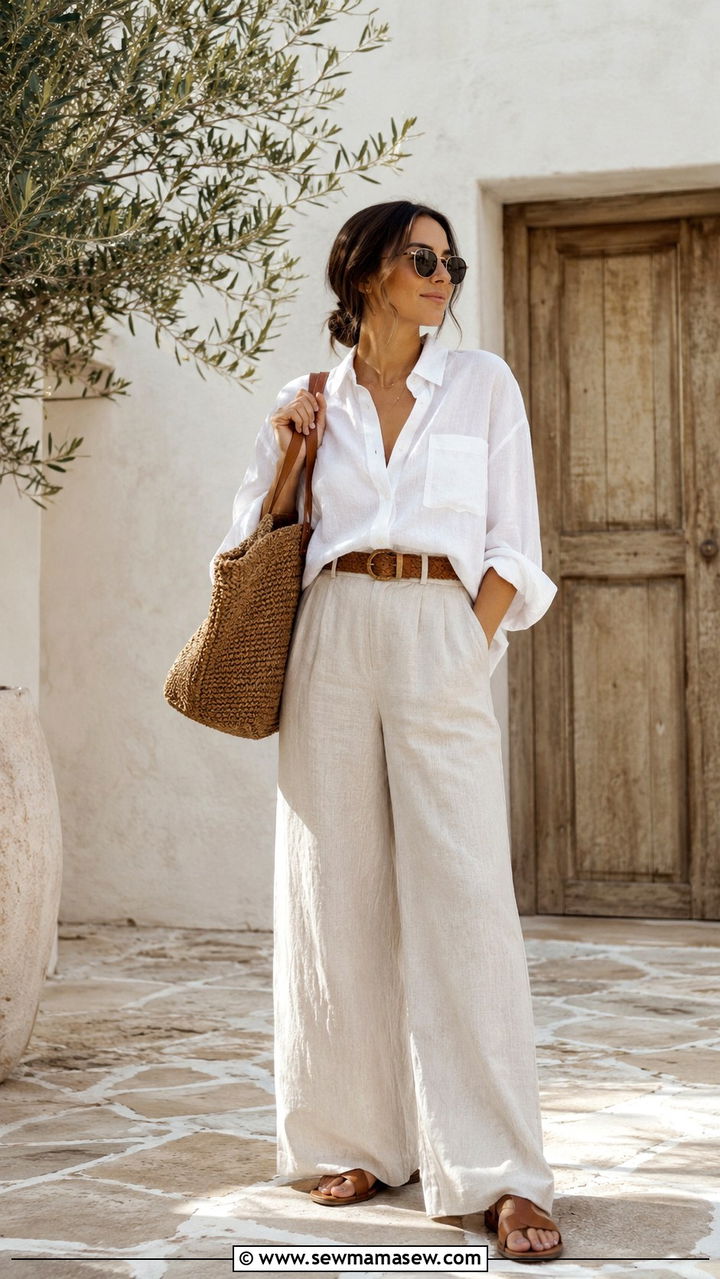 White Shirt With Wide Leg Pants - 30 spring outfits for women over 30