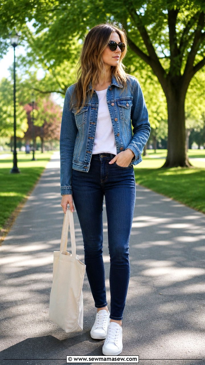 White Skinny Jeans With Striped Top And Red Ballet Pumps - 40 casual skinny jeans outfits