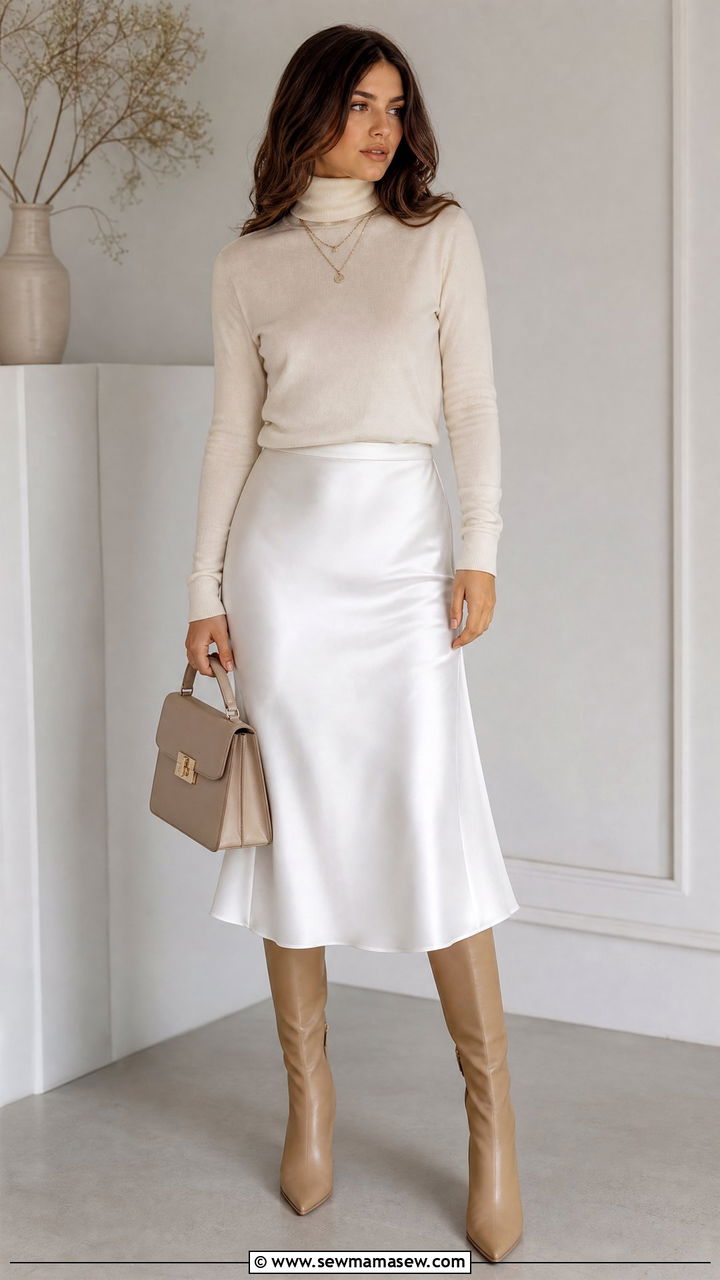 White Slip Skirt And Turtleneck - 25 chic slip skirt outfit ideas