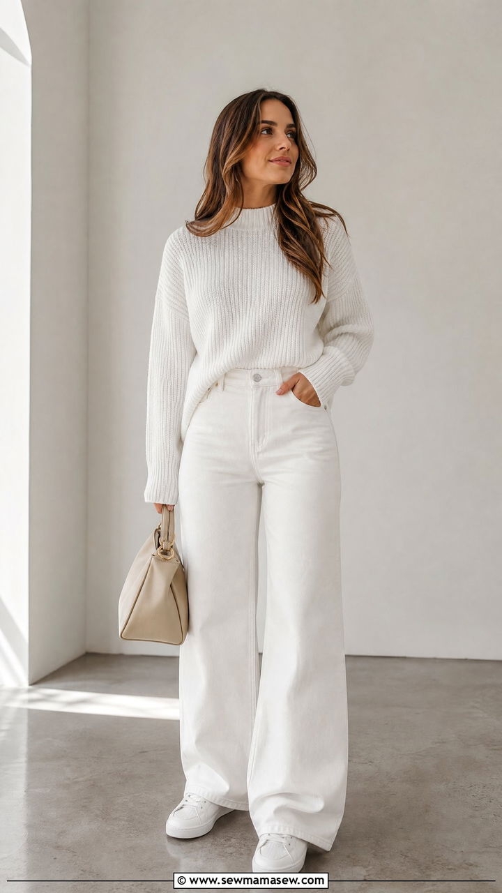 White Sneakers With All White Monochrome Look - 25 How to style white sneakers in spring