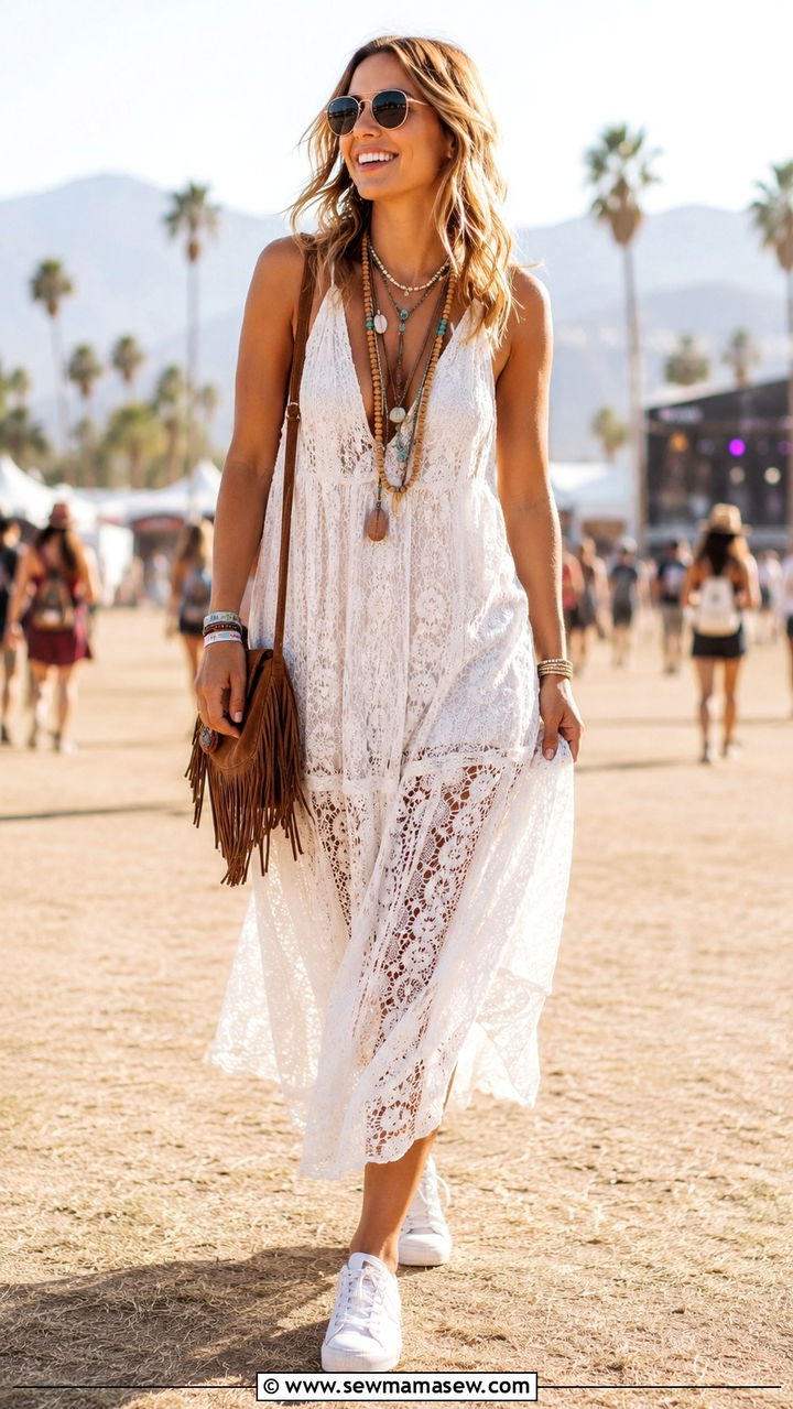 White Sneakers With Boho Dress - 25 White sneakers outfit ideas with a dress