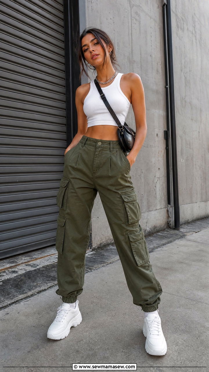 White Sneakers With Cargo Pants And Crop Top - 35 How to style white sneakers