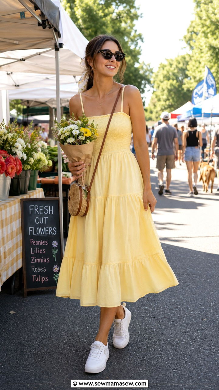 White Sneakers With Cotton Sundress - 25 White sneakers outfit ideas with a dress