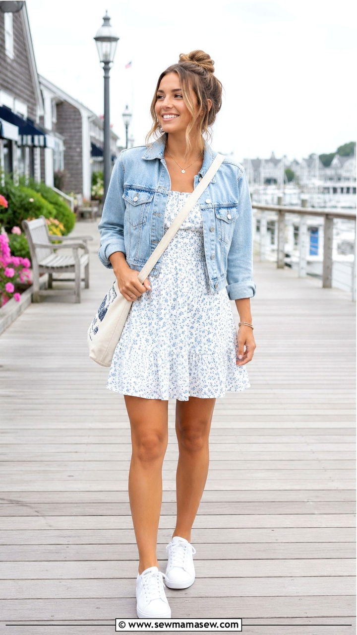 White Sneakers With Denim Jacket And Dress - 25 White sneakers outfit ideas with a dress