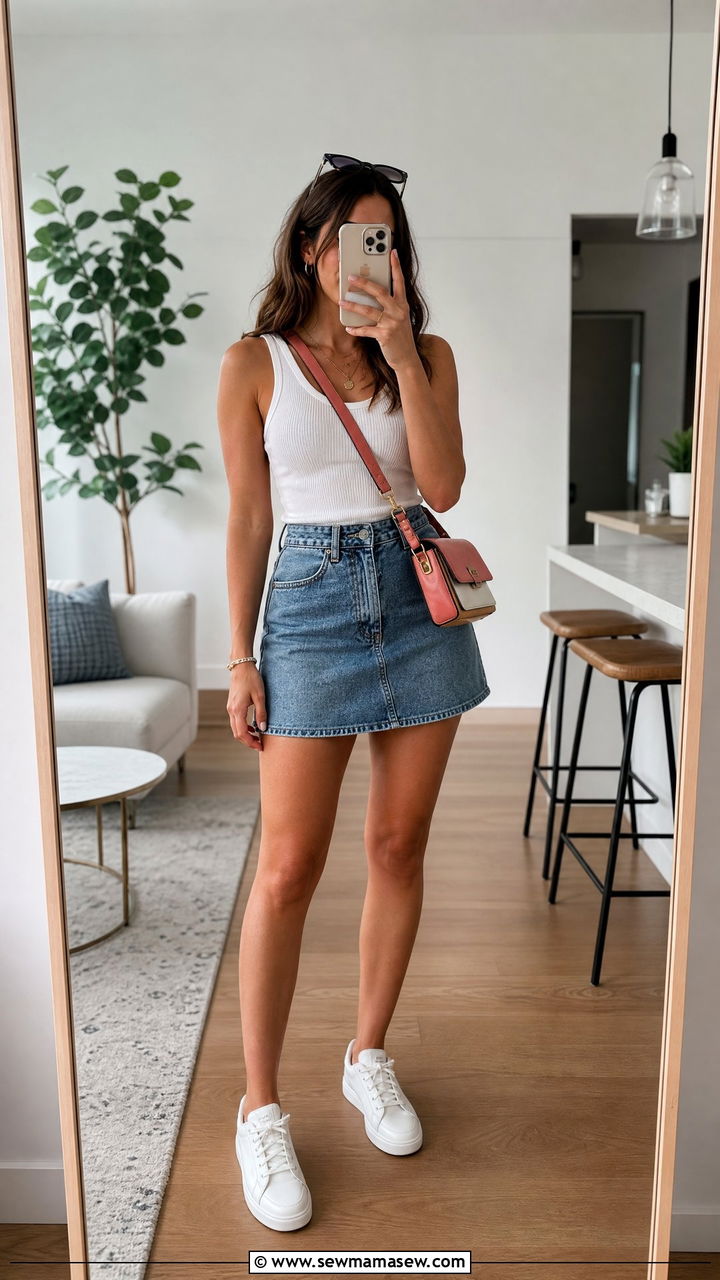 White Sneakers With Denim Mini Skirt - 25 How to style white sneakers in summer