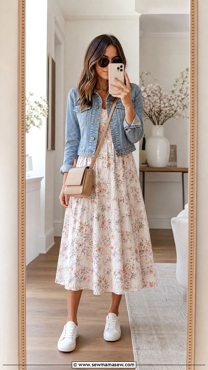 White Sneakers With Floral Midi Dress - 35 How to style white sneakers