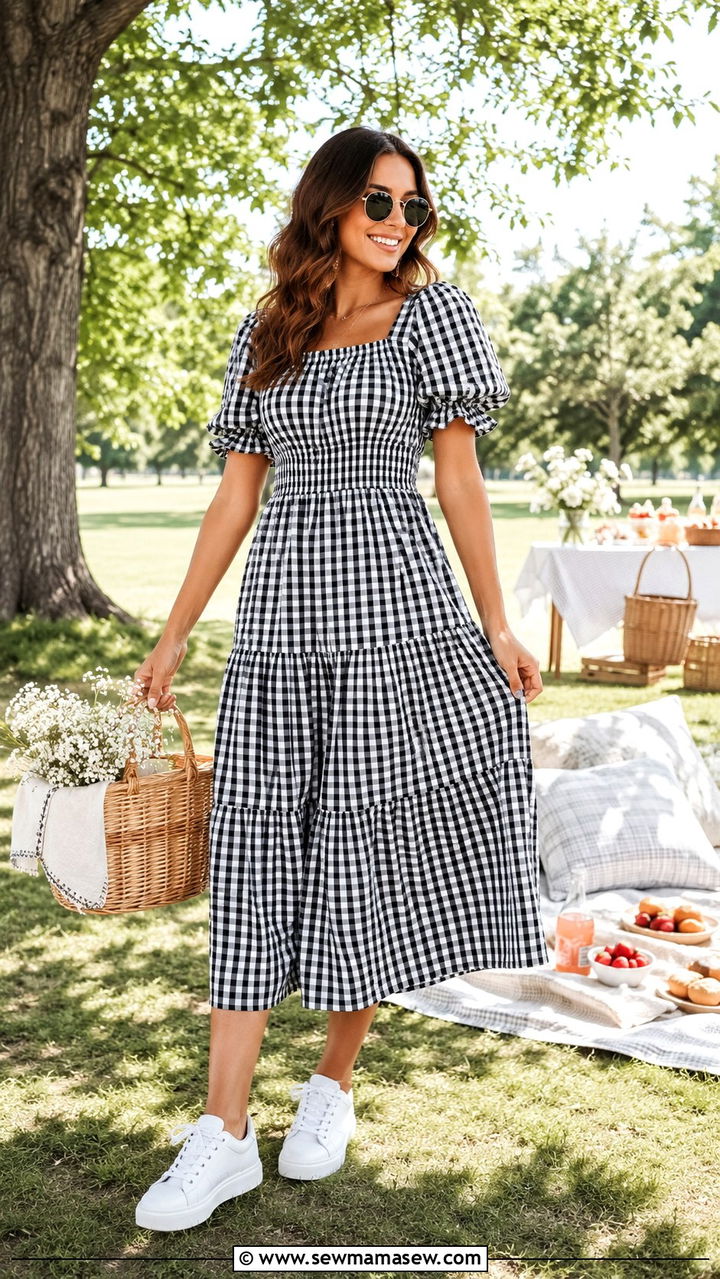 White Sneakers With Gingham Dress - 25 White sneakers outfit ideas with a dress