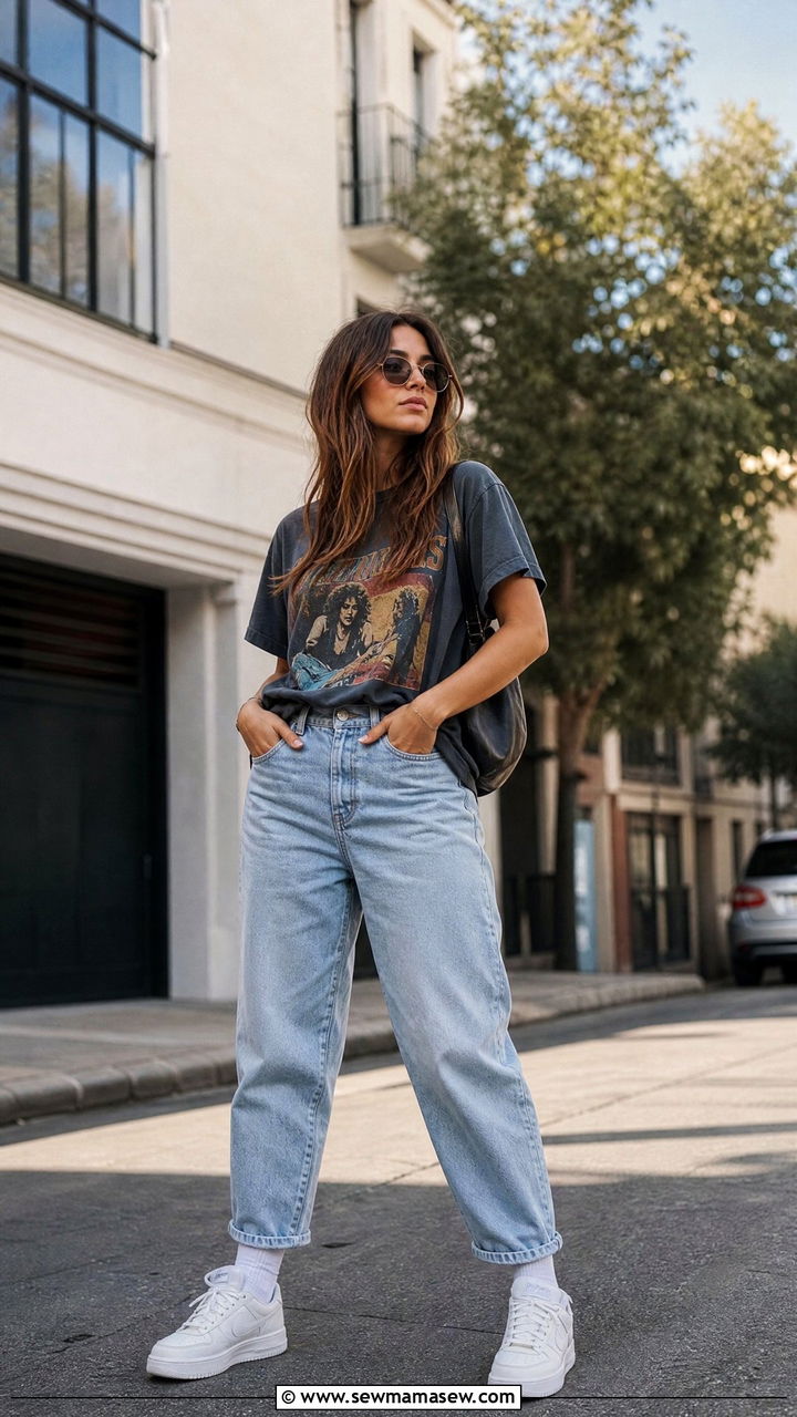 White Sneakers With Graphic Tee And Baggy Jeans - 25 How to style white sneakers in summer